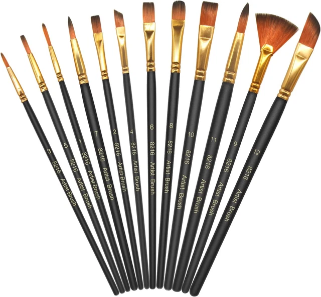 12 Pennelli per Dipingere,Set Pennelli Pittura in Nylon Art,Pennello Fine Pittur