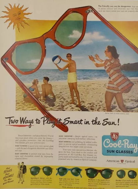 1949 Print Ad AO Cool Ray Sunglasses Vtg Fashion Beach Rose Marie Reid Swim Suit