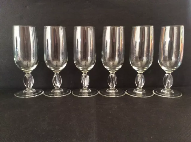 vintage très jolie lot de 6 flutes a champagne en verre pied torse en relief