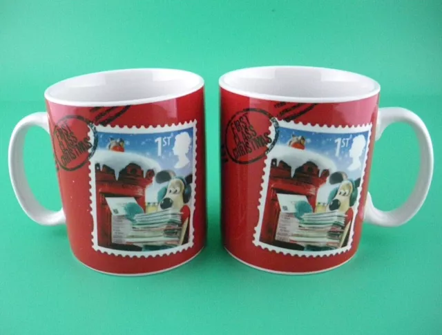 2 x Wallace and Gromit Royal Mail Mugs - First Class Christmas