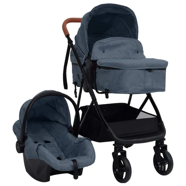 Poussette pour bébé 3-en-1 Bleu marine et noir Acier