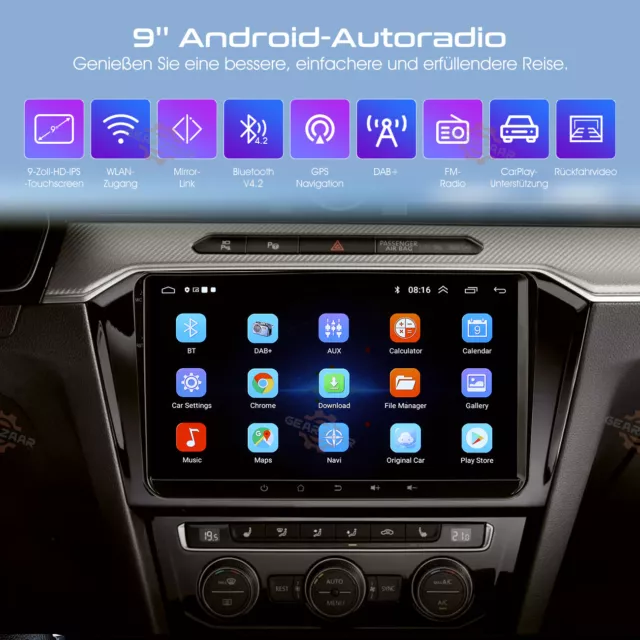 9" IPS Android 12 Autoradio DAB+ GPS NAVI für VW Golf 5 6 Plus Touran Polo Passa 2