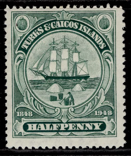 TURKS & CAICOS ISLANDS GVI SG210, ½d blue-green, M MINT.