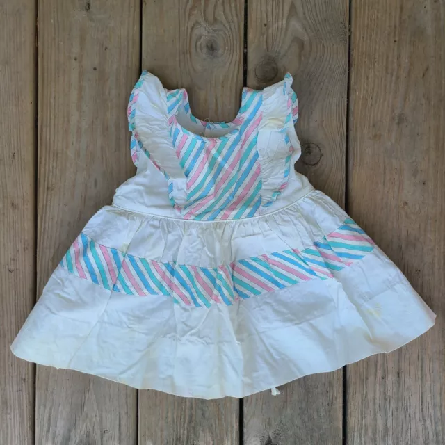 Vtg Tiny Town Togs Sleeveless White Striped Ruffle Baby Toddler Doll Dress 16"