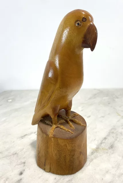 Vintage ST VINCENT HAND CARVED WOODEN PARROT SCULPTURE Caribbean Signed