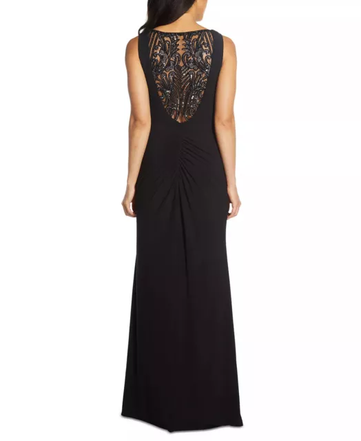 ADRIANNA PAPELL Embellished Gown Size 6 Black Asymmetrical Ruched NWOT $179 3