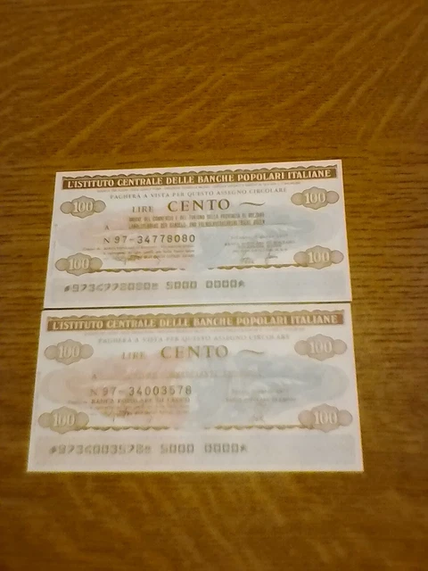 Miniassegni Ist. Cen. Banche Popolari Italiane - Lotto Ml1564 (N. 2 Emissioni)