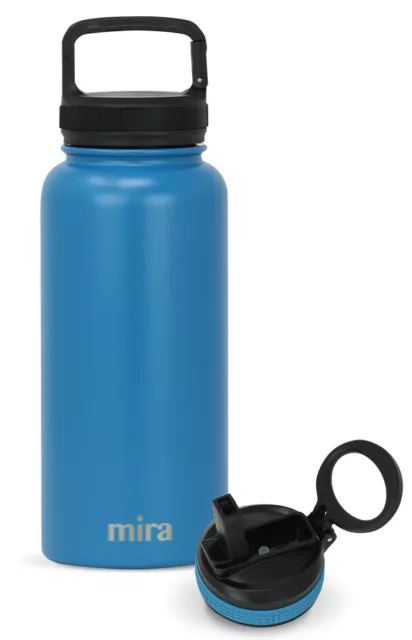 MIRA 32 oz Stainless Steel Vacuum Insulated Wide Mouth Water Bottle, 2 Caps