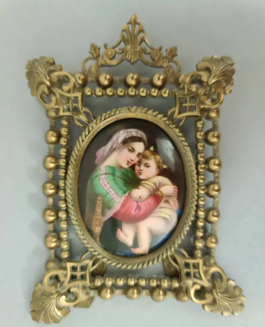 B0472 Miniatur, Porzellan Gemälde nach Raffael, Madonna della Sedia