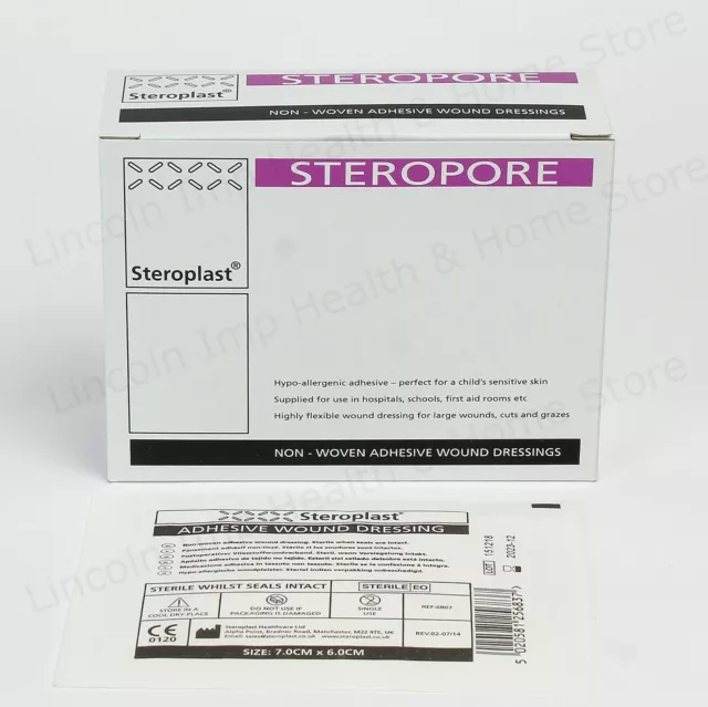 Steropore Adhesive Wound Dressing Large First Aid Sterile Plasters 7 x 6cm Qty 5