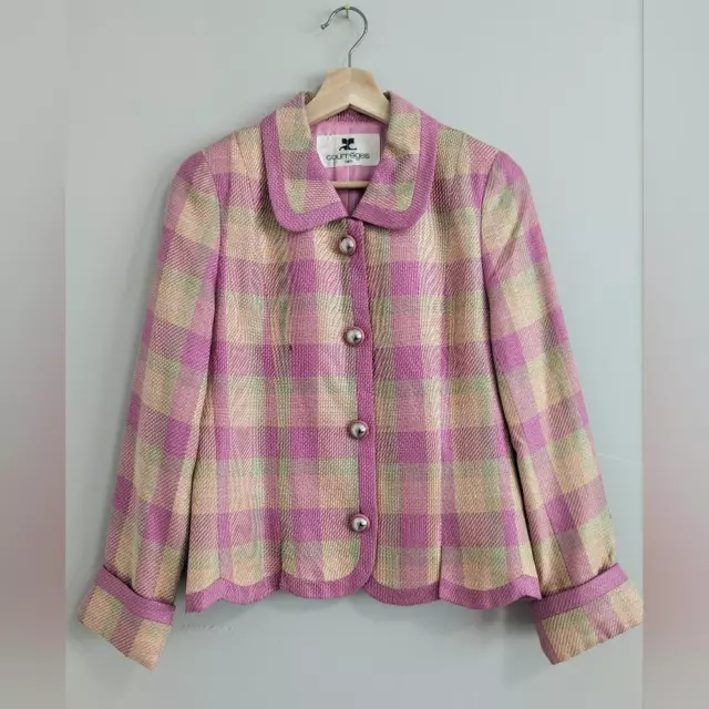 Vintage Courreges Paris Pastel Plaid Blazer Jacket - Fits Sizes S-M