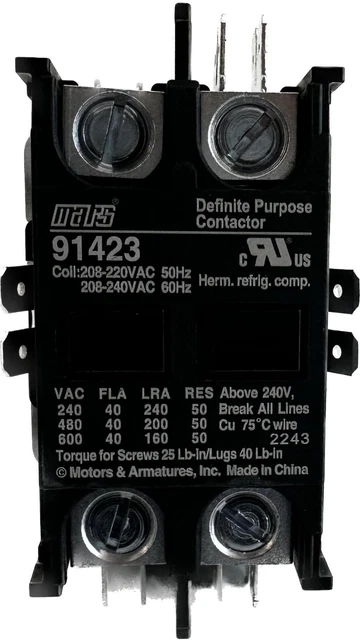MARS 91423 40 Amp 2 Pole 240 Volt Definite Purpose Contactor (New in Box)