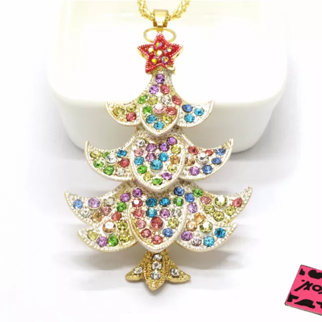 Fashion Women Color Star Cute Christmas Tree Crystal Pendant Sweater Necklace