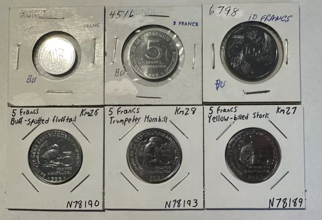 Burundi 1980-2014 Lot Of 6 Coins, 1 Franc-10 Francs Birds BU/UNC
