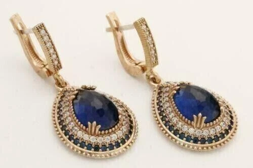 3Ct Pear Lab-Created Sapphire Drop & Dangle Halo Earrings 14K Yellow Gold Plated