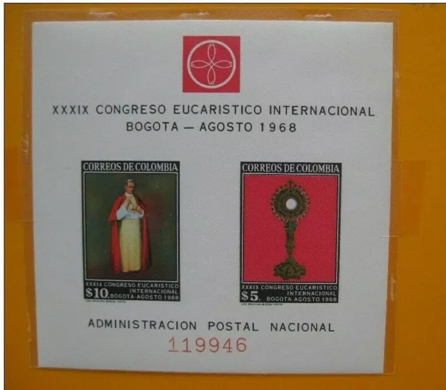 timbres COLOMBIE : bloc n° 29 congrès eucharistique international BOGOTA 1968 **