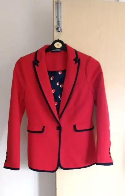 Boden Wool Mix Blazer Jacket Red Navy Trim Size 8 Ladies Womens Ex Cond