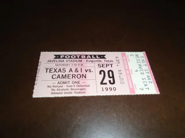 1990 Cameron At Texas A&I College Football Ticket Stub Mint