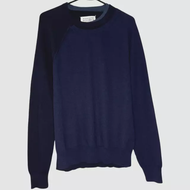 Maison Margiela Mens Sweater 14 Medium Blue Wool Knit Pullover Winter Designer