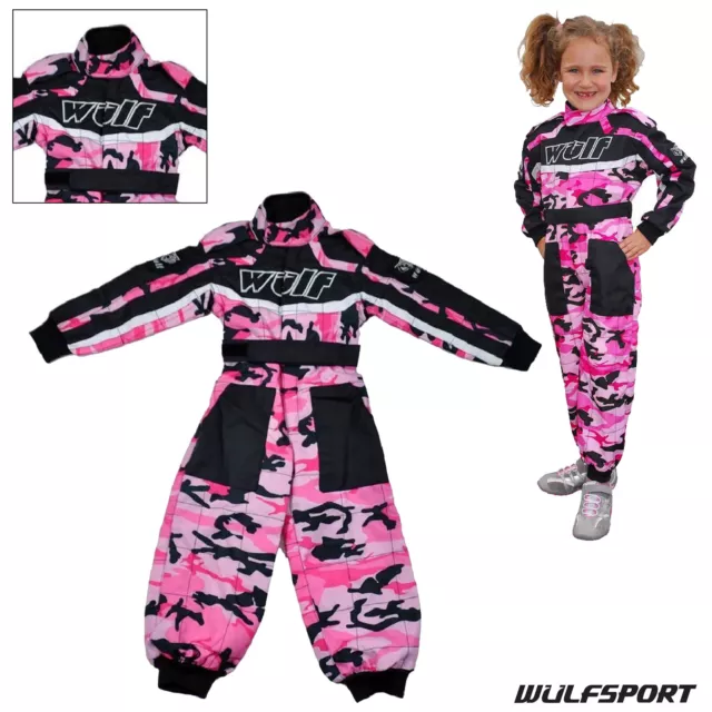Wulfsport Children Kids Motocross KART Off Road Quad Bike Pink Camo Race Suit