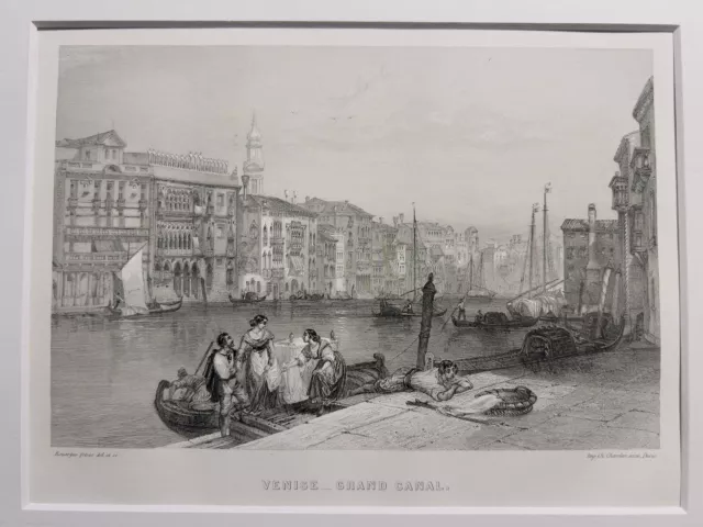 Antiquarische Stahlstich 1850 Italien Venice Grand Canal Lithographie Kunstdruck
