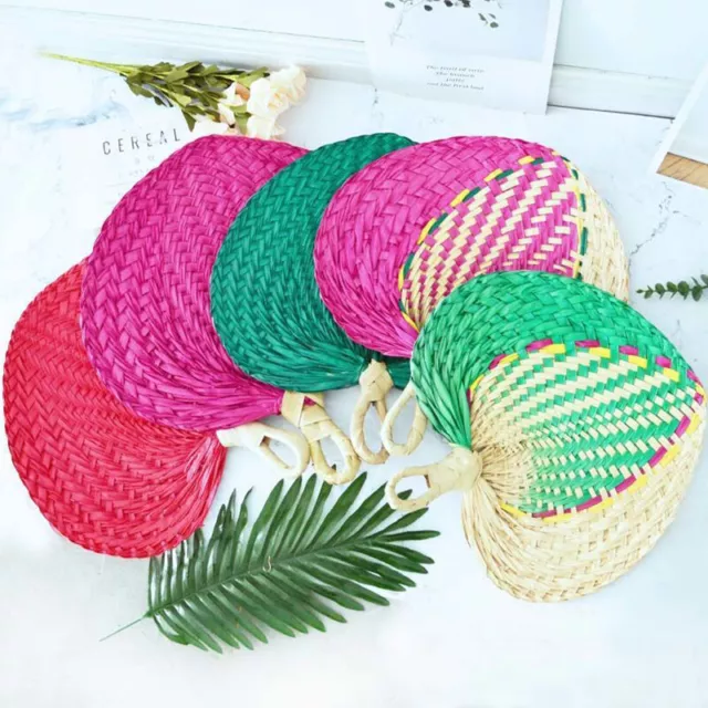 Peach Shaped Hand-made Woven Fan Chinese Style Palm Leaf Handheld Fan Party Gift