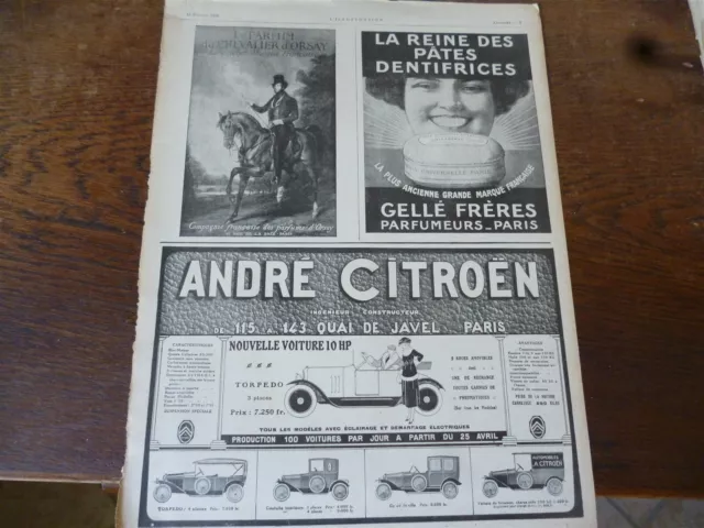 CITROEN 10 HP 13 + CHEVALIER D'ORSAY + GELLE  publicité papier ILLUSTRATION 1919