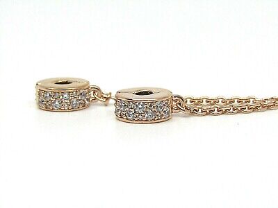 ** Authentic Pandora 14Kt Rose Gold Plated Pave Safety Chain Charm With Cz