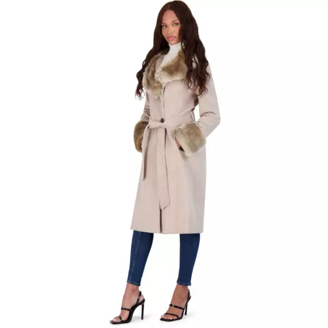 Via Spiga Women's Long Wool Wrap Coat with Faux Fur Trim 3