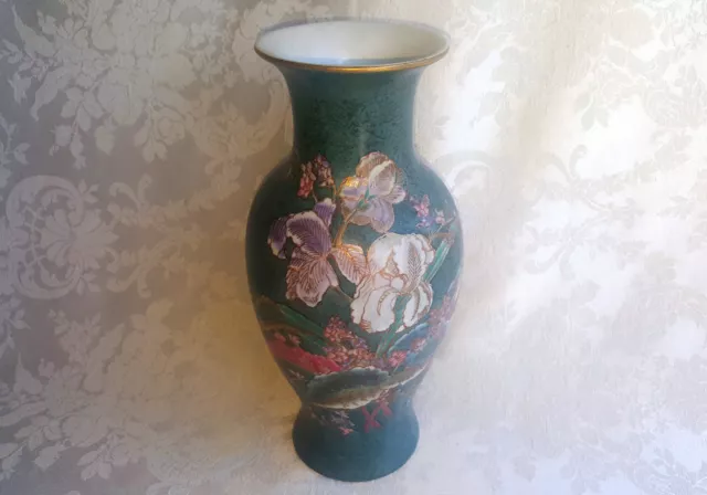 Vintage Flower Asian /Chinese Design Cloisonne Hand Painted Porcelain Vase 10.5"