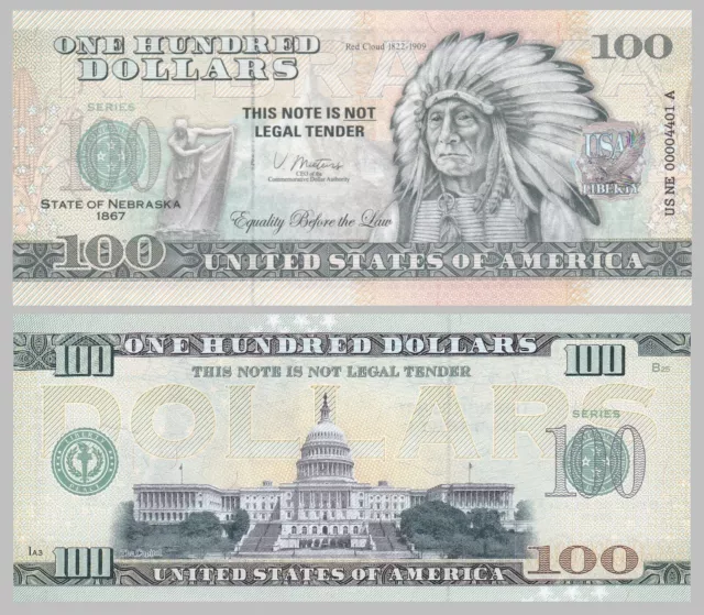 USA 100 Dollars Souvenirschein novelty note - Nebraska - Red Cloud