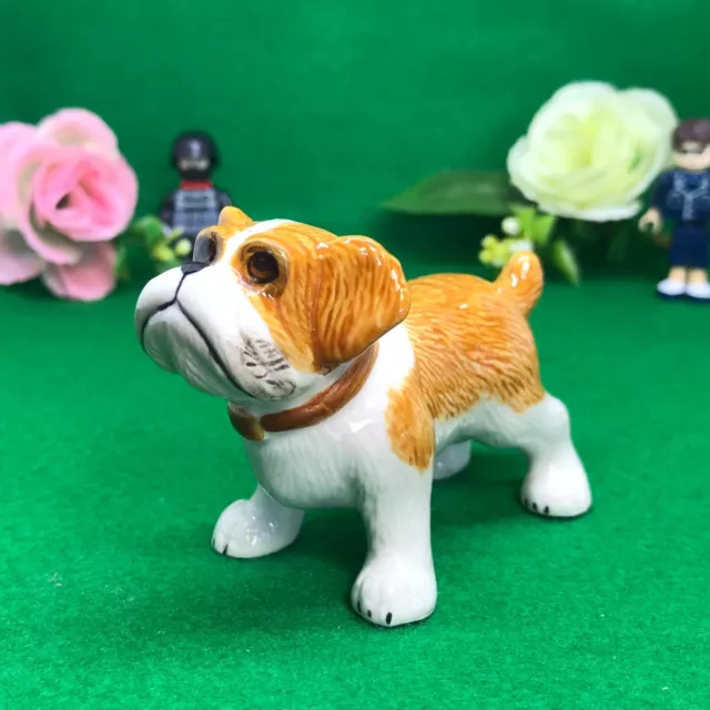 Tiny Bulldog Dog Miniature Figurine Ceramic Handmade Collectible Decor Home Doll