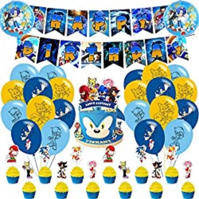 Sonic The Hedgehog Birthday Banner Bunting Balloons Cake Topper Party Decoration