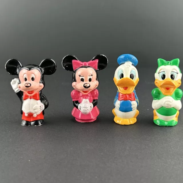 4 Vtg 1970s Disney Pencil Toppers Mickey Mouse Minnie Donald Duck Daisy