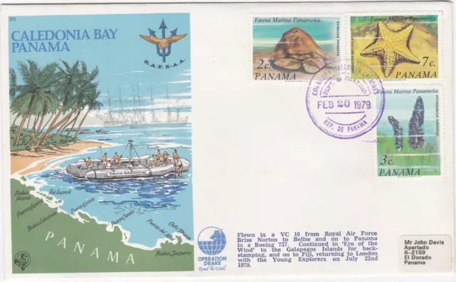 1979 cubierta Panamá vuelo especial de Brize Norton a Galápagos vía Panamá, Fiji