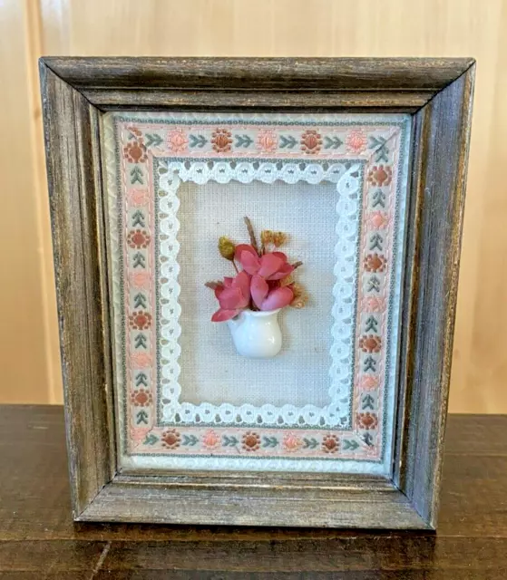 Vintage Mary Bantch Wall Art, Barncraft Pictures, Shadow Box W/ Vase of Flowers