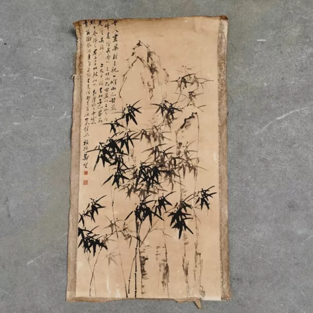 Old Chinese painting scroll " Zheng Banqiao bamboo" painting paper slice