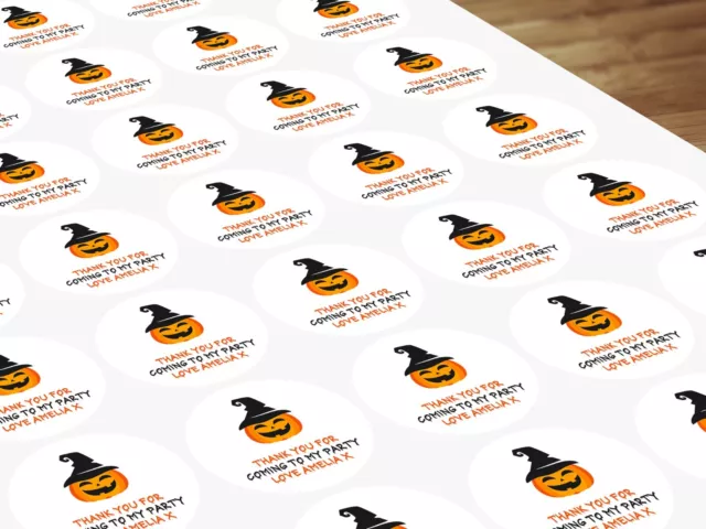 Halloween Party Bag Thank You Round Stickers / Labels Pumpkin Design 37mm