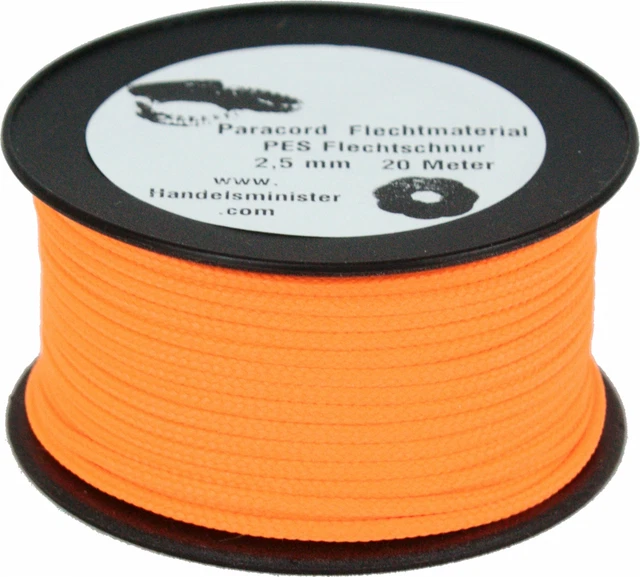 20m Paracord Flechtschnur 2,5mm neonorange / unifarbig / multicolor zum Flechten