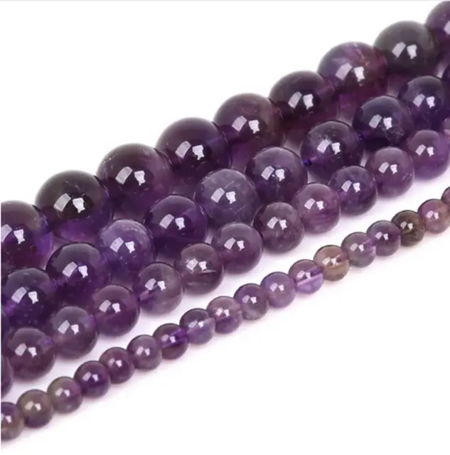 "Perline sciolte originali 6/8/10/12 mm viola ametista rotonde naturali all'ingrosso 15"