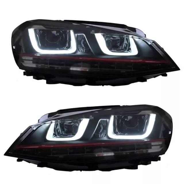 2 Feux Phare Avant Rouge Led Pour Vw Golf 7 Avec Clignotants Led Et Feux De Jour