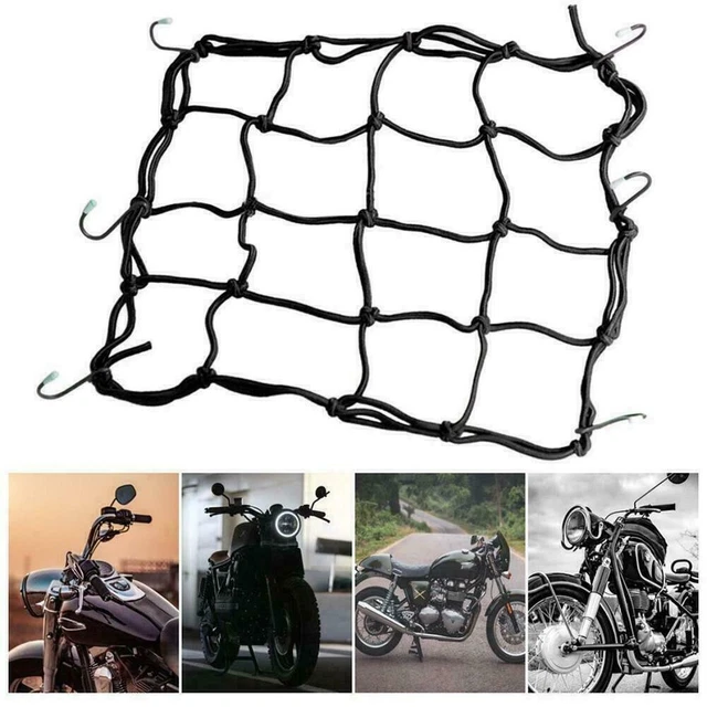 Moto Universel Maintien Casque Cargo Valise Maille Filet Tendeur 6 Crochet Noir