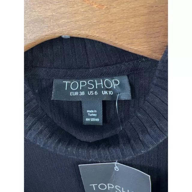 Topshop Choker Collar Long Sleeve Crop Top Womens 6US Scoop Neck Ribbed NEW 3