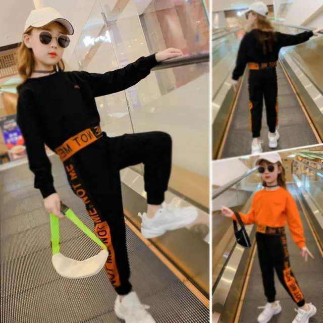 Girls' Spring Autumn Sweater Suit Kid Clothing Long-Sleeved Top+Casual Trousers