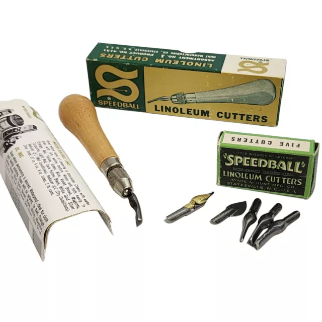 No. vintage 1 herramienta de corte de linóleo Speedball con 5 cuchillas caja original n.o. 4131