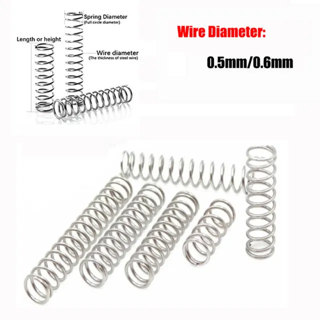 Compression Spring 304 Stainless Steel Wire Dia 0.5mm - 0.6mm Various Length