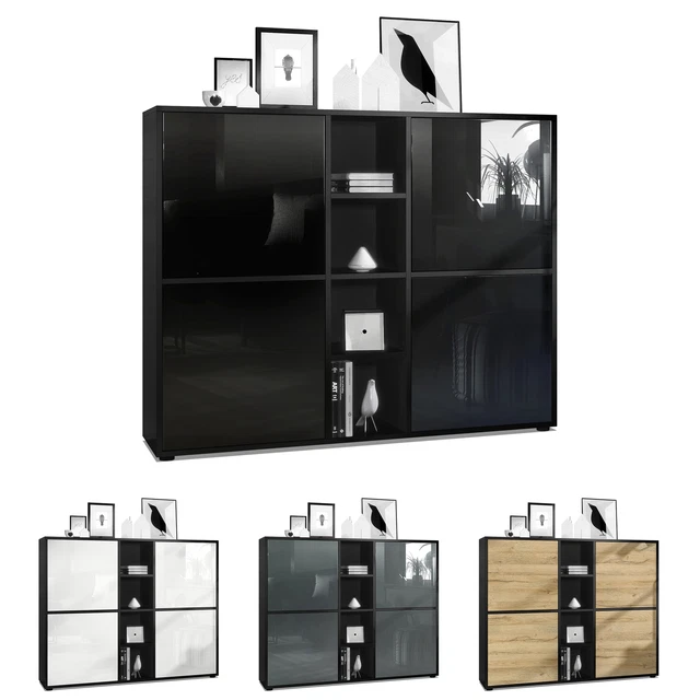 Buffet haut Armoire Cabinet Commode Cuba V3 Noir mat - haute brillance