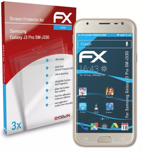 atFoliX 3x Screen Protector for Samsung Galaxy J3 Pro SM-J330 clear