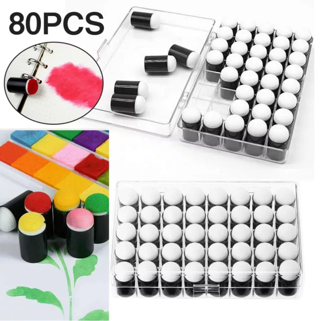 80Pcs Finger Sponge Daubers Paint Ink Pad Stamping Brush Crafts +Storage Box Set