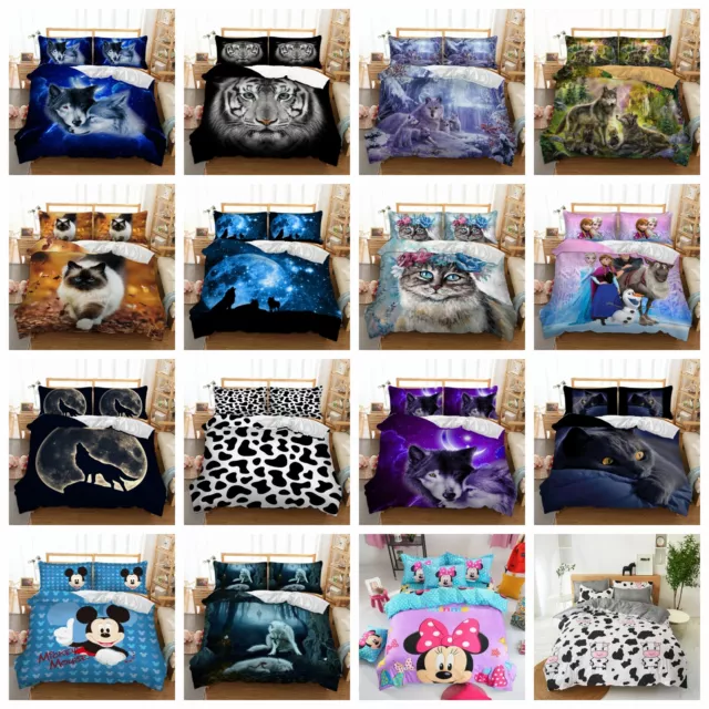 Animals Pattern 3D Soft Duvet Quilt Cover Bedding Set Single Double King Size UK